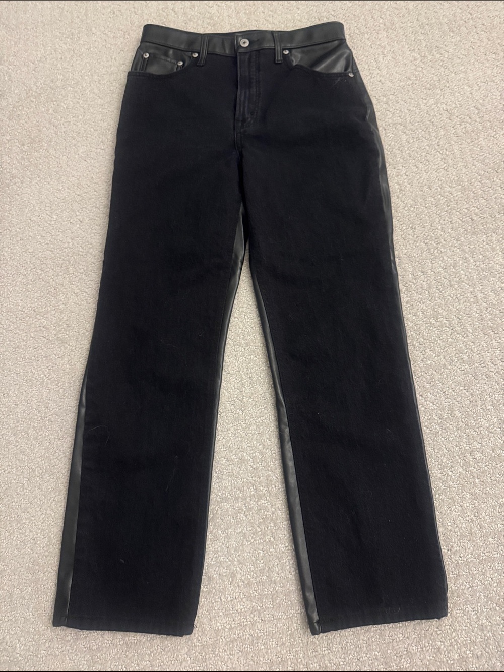 Abercrombie & Fitch Black Straight-Leg Jeans with Faux Leather Trim
